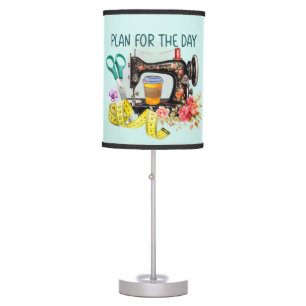cute sewing plan word art table lamp