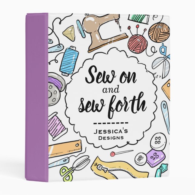 Cute Sewing Quote and Doodles Personalised Fashion Mini Binder (Front/Spine)