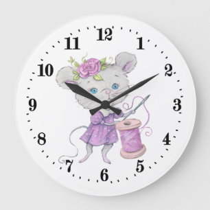 cute sewing room mouse decor large clock