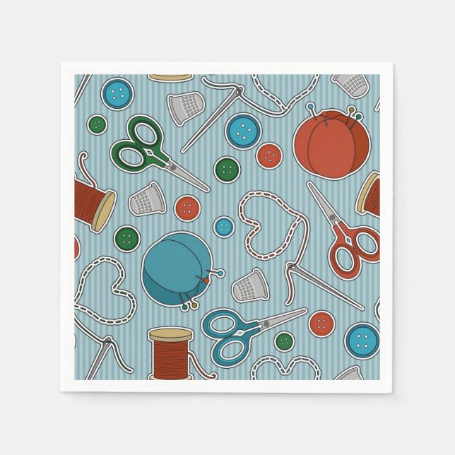 Cute Sewing Theme Napkins Blue (Front)