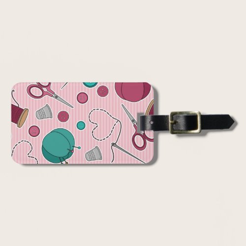 Cute Sewing Themed Pattern Pink Luggage Tag Cute Sewing Themed Pattern Pink Luggage Tag