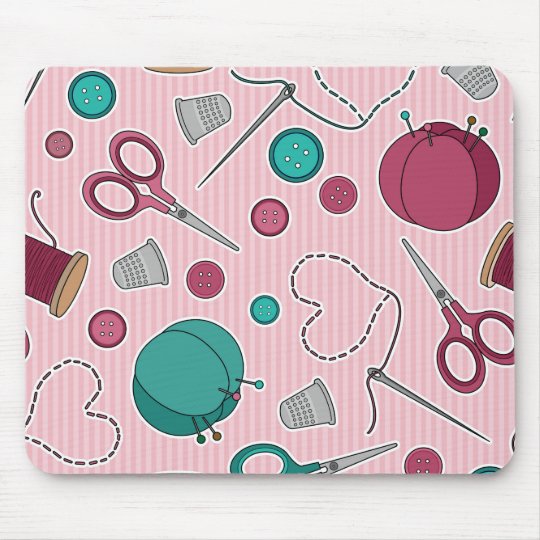 Cute Sewing Themed Pattern Pink Mouse Pad | Zazzle.com