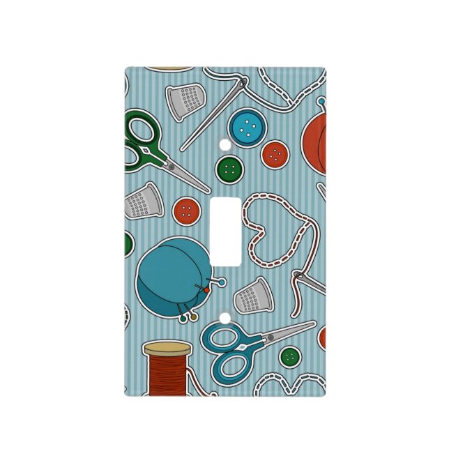 Cute Sewing Themes Pattrn Blue Light Switch Cover (Front)