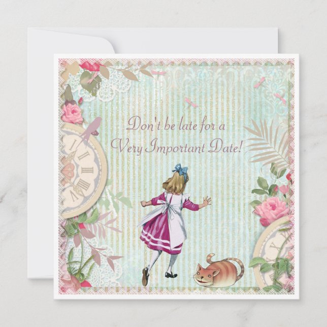 Cute Shabby Chic Alice in Wonderland Birthday Invitation (Front)