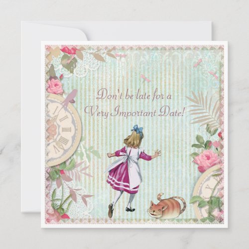 Cute Shabby Chic Alice in Wonderland Birthday Invitation