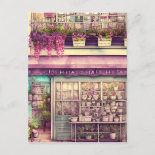 Cute Shabby Chic Coffee Shop Graphic Postcard