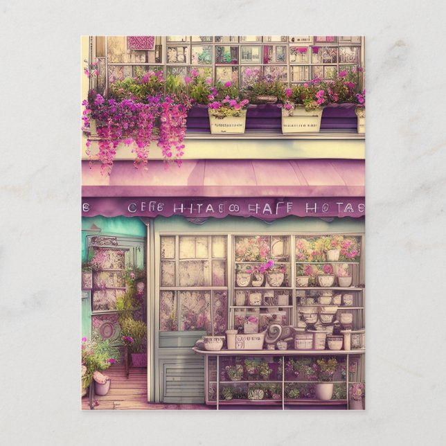 Cute Shabby Chic Coffee Shop Graphic Postcard (Front)