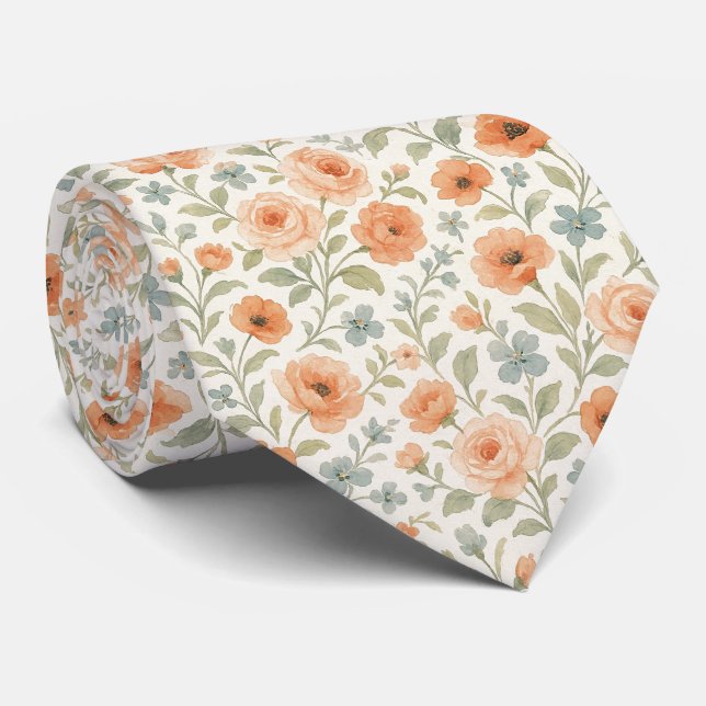 Cute Shabby Chic French Floral Art Pattern Neck Tie (Rolled)