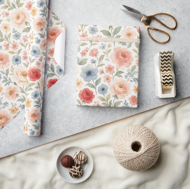 Cute Shabby Chic French Floral Art Pattern Wrapping Paper (Crafts)