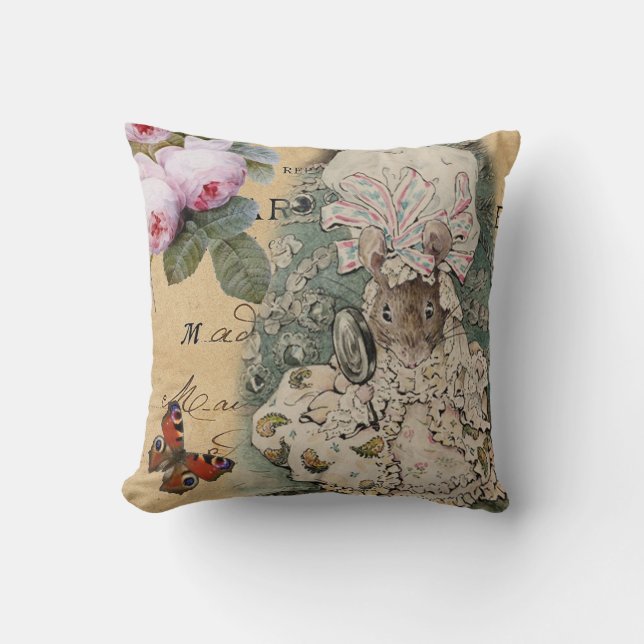 Cute shabby chic marie antoinette mouse childrens throw pillow (Front)