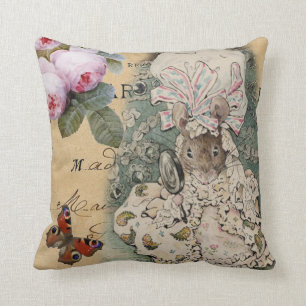 Cute shabby chic marie antoinette mouse childrens throw pillow
