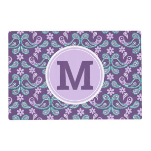 Cute Shabby Chic Purple and blue Paisley Monogram Placemat