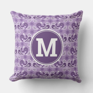 Cute Shabby Chic Purple and white Paisley Monogram Throw Pillow