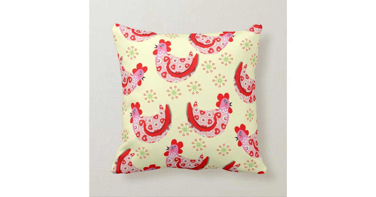 Cute Shabby Chic Rooster Hens Vintage Inspired Throw Pillow Zazzle