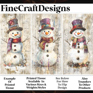 Cute Shabby Chic Snowmen Burgundy AL6 Decoupage Tissue Paper