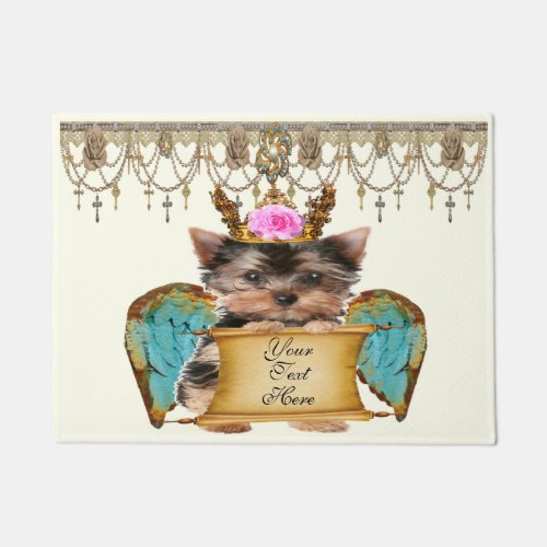 Cute Shabby Chic Yorkie Angel Puppy Personalized Doormat