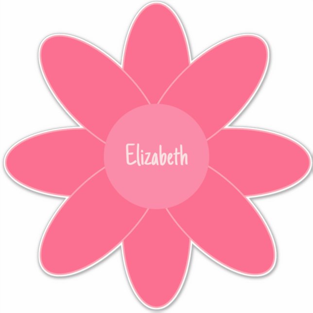 Cute Shades of Pink Flower and Name Sticker (Front)