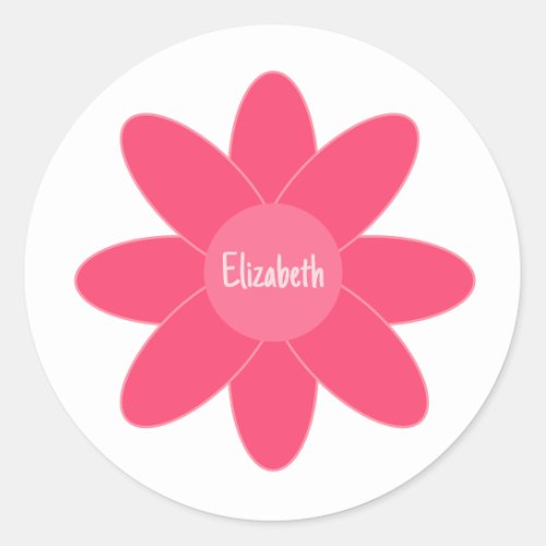 Cute Shades of Pink Flower with Name Classic Round Sticker