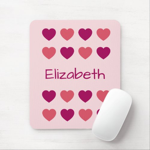 Cute Shades of Pink Hearts Pattern Name Mouse Pad