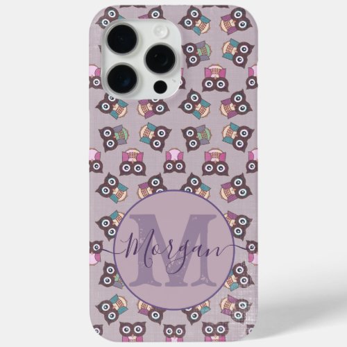 Cute Shades of Purple Owl Pattern iPhone 15 Pro Max Case