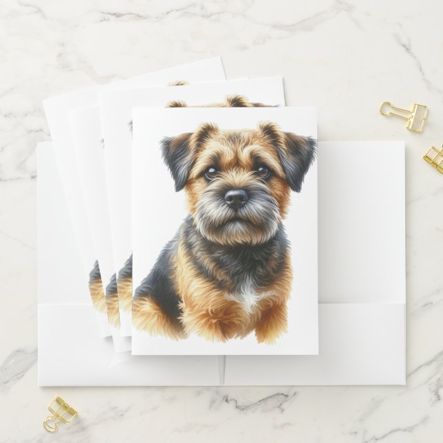 CUTE SHAGGY BORDER TERRIER DOG POCKET FOLDER (In Situ)