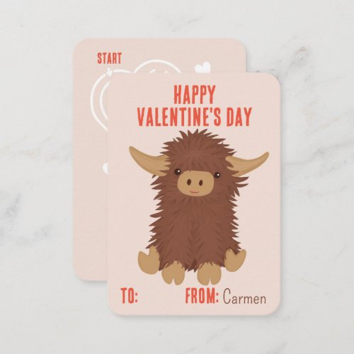 Cute shaggy Highland cow classroom Valentine Note Card