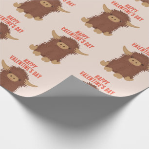 Cute, shaggy Highland cow classroom Valentine Wrapping Paper