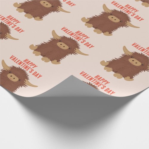 Cute shaggy Highland cow classroom Valentine Wrapping Paper