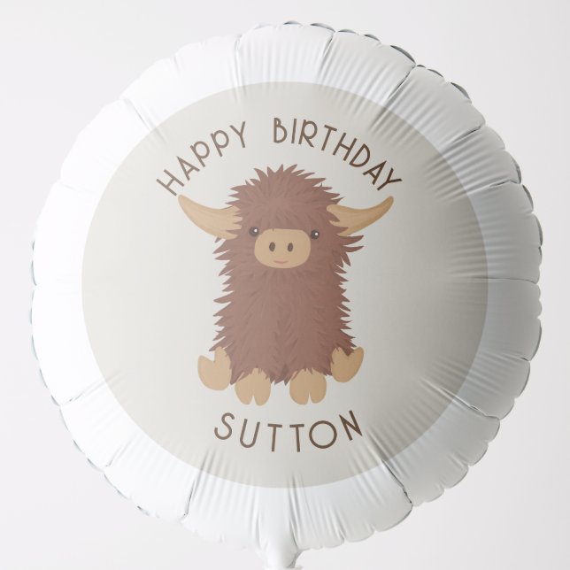 Cute, shaggy Highland cow custom design Balloon (Front)
