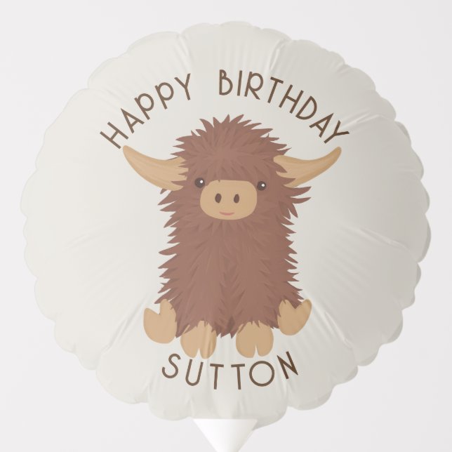 Cute, shaggy Highland cow custom design Balloon (Front)
