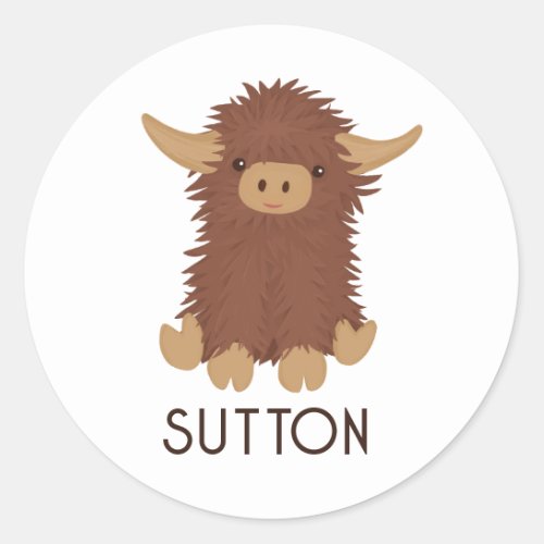 Cute shaggy Highland cow custom design Classic Round Sticker