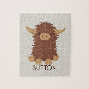 Cute, shaggy Highland cow custom design Jigsaw Puzzle