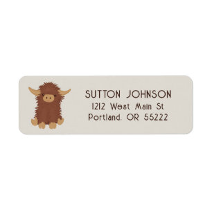 Cute, shaggy Highland cow custom design Label