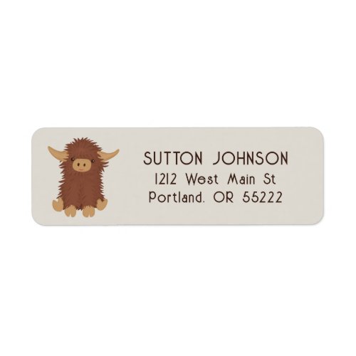 Cute shaggy Highland cow custom design Label