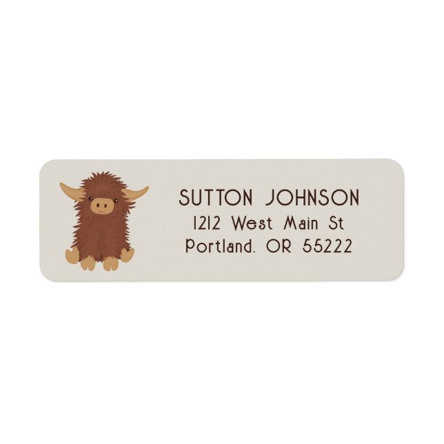 Cute, shaggy Highland cow custom design Label (Front)