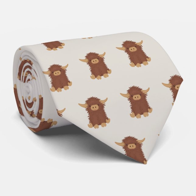 Cute, shaggy Highland cow custom design Neck Tie (Rolled)