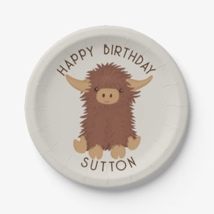 Cute, shaggy Highland cow custom design Paper Plates