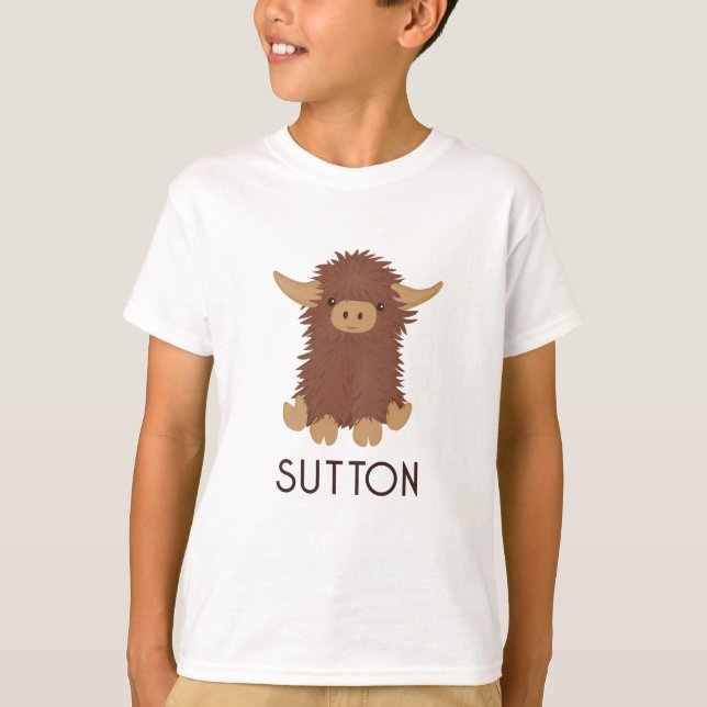 Cute, shaggy Highland cow custom design T-Shirt (Front)