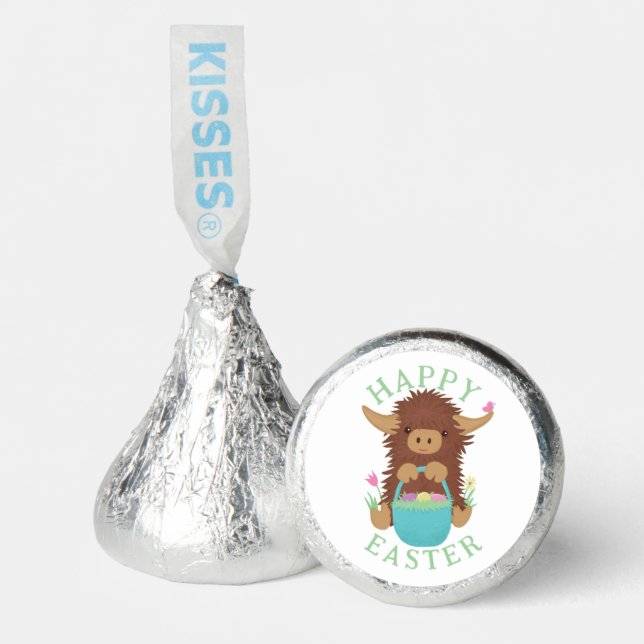 Cute, shaggy Highland cow Easter basket design Hershey®'s Kisses® (Front)