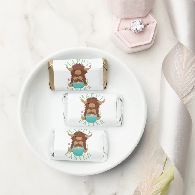 Cute, shaggy Highland cow Easter basket design Hershey's Miniatures (Wedding)