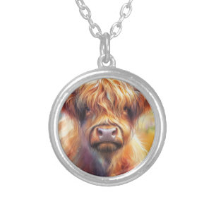 Cute Shaggy Highland Cow Silver Plated Necklace