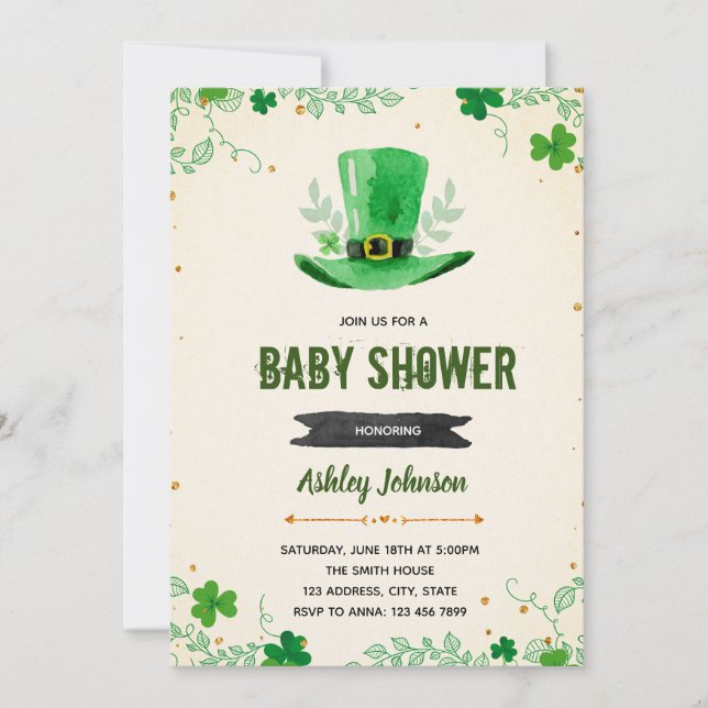 Cute shamrock baby shower invitation (Front)