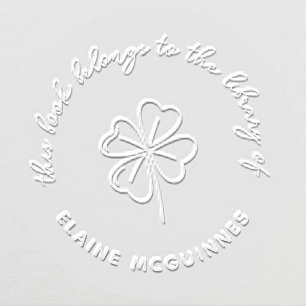Cute Shamrock Clover Custom Name Book Library Embosser