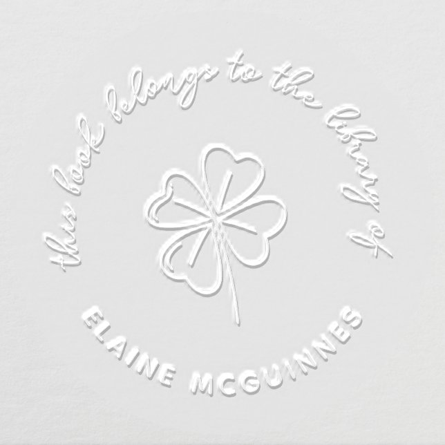 Cute Shamrock Clover Custom Name Book Library Embosser (Design)