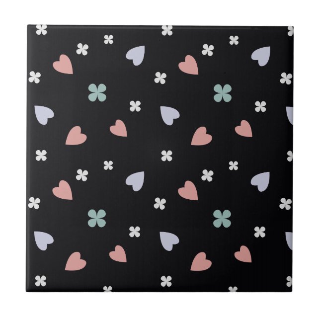 Cute Shamrock Hearts Lucky Love Pattern Ceramic Tile (Front)