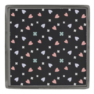 Cute Shamrock Hearts Lucky Love Pattern Gunmetal Finish Lapel Pin