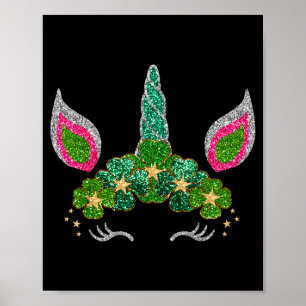 Cute Shamrock Irish Unicorn Face Tee St.patrick's  Poster