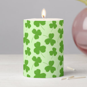 Cute Shamrock Pattern Green Pillar Candle