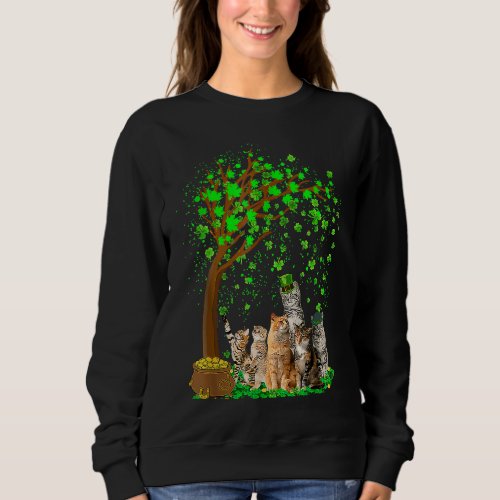 Cute Shamrock Tree Cats Lucky Coin Pot Irish St Pa Sweatshirt