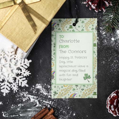 Cute Shamrocks Pattern St Patricks Day TO FROM Gift Tags